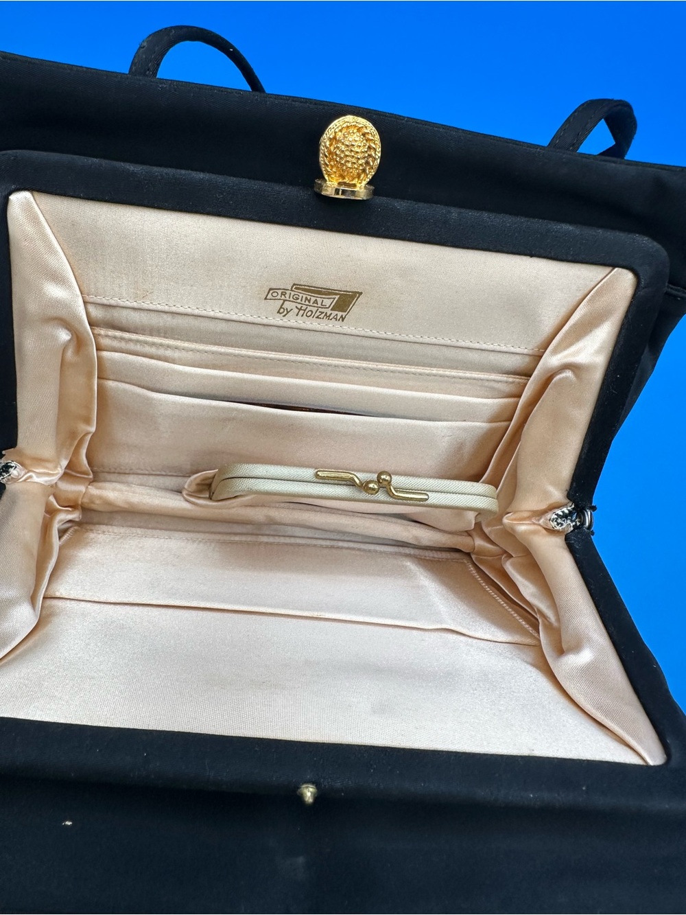 Original by Holzman Vintage Evening Bag – Black Faille, Gold Dome Clasp, EUC